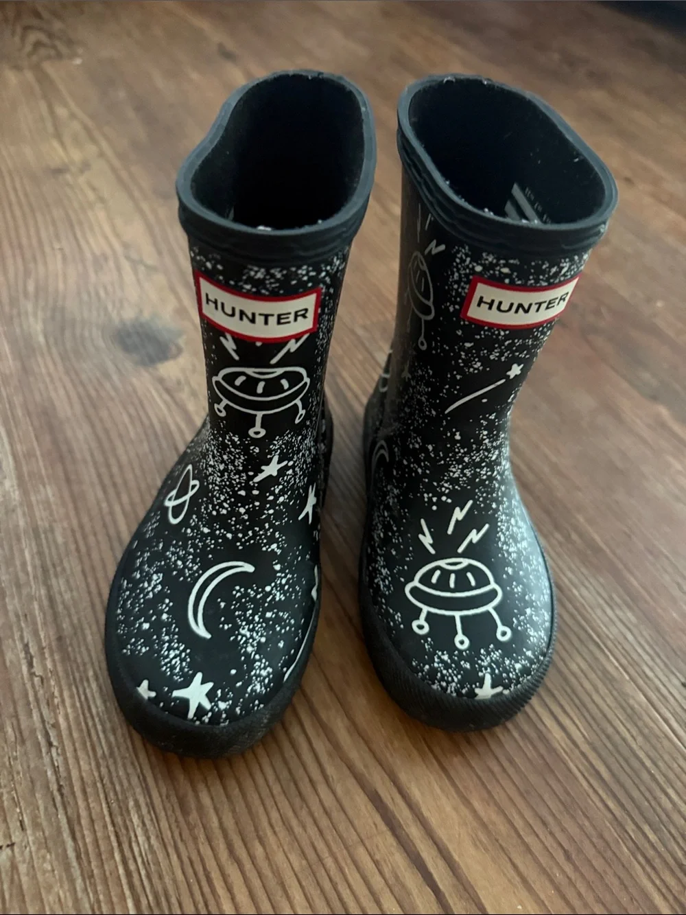 Hunter Kids Black Space Graphic Rain Boots size 7